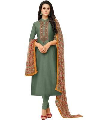 Olive Embroidered Blended Silk Salwar 1
