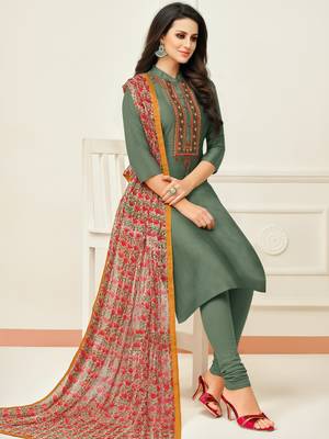 Olive Embroidered Blended Silk Salwar 2