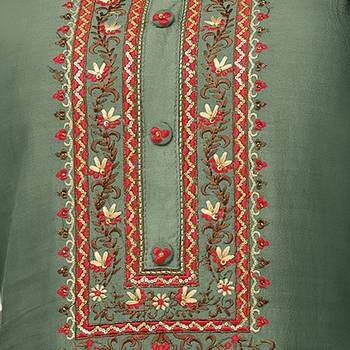 Olive Embroidered Blended Silk Salwar 3