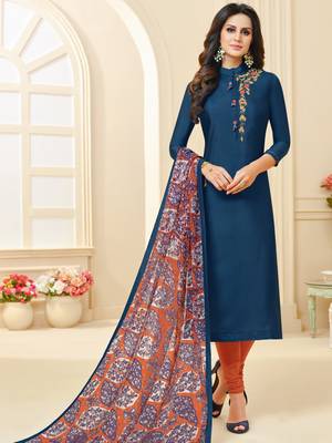 Navy-Blue Embroidered Chanderi Silk Salwar 1