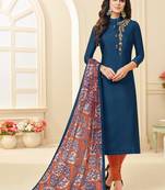 Navy-Blue Embroidered Chanderi Silk Salwar