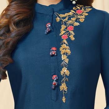 Navy-Blue Embroidered Chanderi Silk Salwar 3