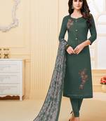 Dark-Green Embroidered Chanderi Silk Salwar