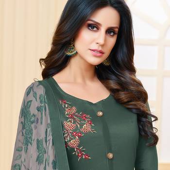 Dark-Green Embroidered Chanderi Silk Salwar 2