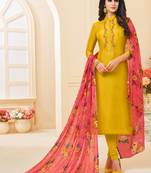 Yellow Embroidered Chanderi Silk Salwar