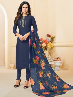 Navy-Blue Embroidered Chanderi Silk Salwar 1
