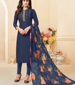 Navy-Blue Embroidered Chanderi Silk Salwar