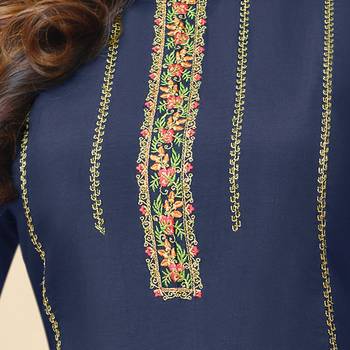 Navy-Blue Embroidered Chanderi Silk Salwar 3