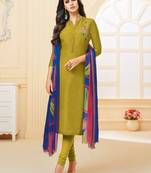 Light-green embroidered chanderi silk salwar