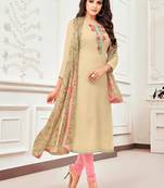 Tan embroidered chanderi silk salwar