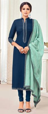 Navy-Blue Embroidered Blended Silk Salwar 1