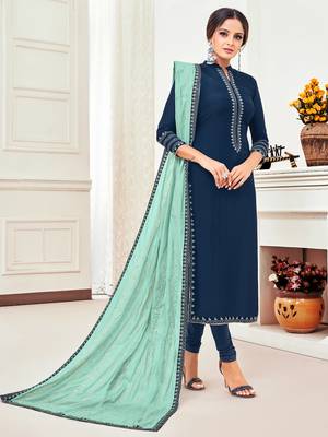 Navy-Blue Embroidered Blended Silk Salwar 2