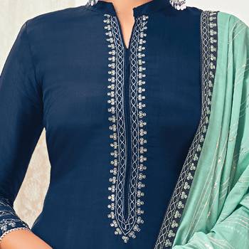 Navy-Blue Embroidered Blended Silk Salwar 3