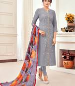 Grey embroidered chanderi silk salwar