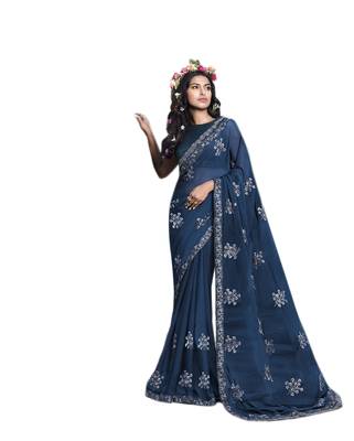 Blue embroidered georgette saree with blouse 1