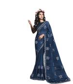 Blue embroidered georgette saree with blouse