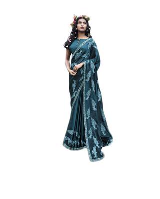 Blue embroidered georgette saree with blouse 1