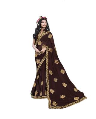 Brown embroidered georgette saree with blouse 1