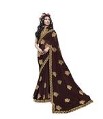 Brown embroidered georgette saree with blouse