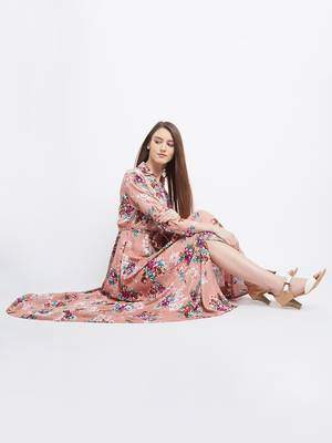 Pink printed georgette maxi-dresses 1