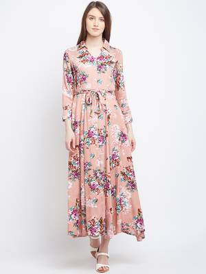 Pink printed georgette maxi-dresses 2