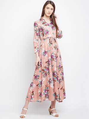 Pink printed georgette maxi-dresses 3