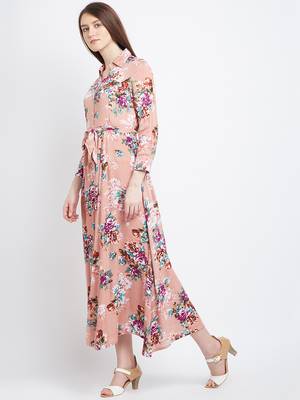 Pink printed georgette maxi-dresses 5