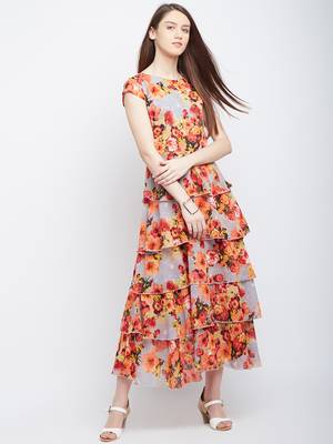 Multicolor printed polyester maxi-dresses 1