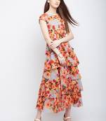 Multicolor printed polyester maxi-dresses