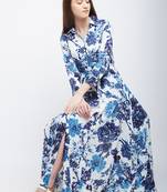 White printed polyester maxi-dresses