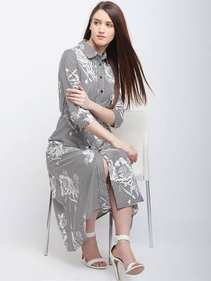 White printed polyester long-dresses 1