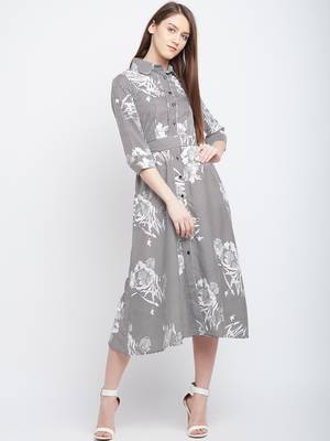White printed polyester long-dresses 3