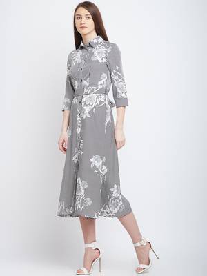 White printed polyester long-dresses 5