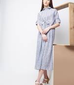 Blue printed polyester long-dresses