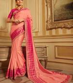 Peach Embroidered Silk Blend Saree With Blouse