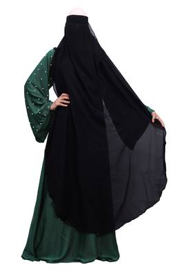 Justkartit Plain Black Long Layer Niqab Scarf Hijab For Women 2