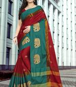 Red Embroidered Cotton Silk Saree With Blouse