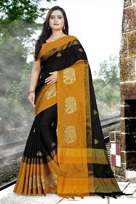 Black Embroidered Cotton Silk Saree With Blouse 1