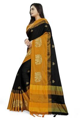 Black Embroidered Cotton Silk Saree With Blouse 2