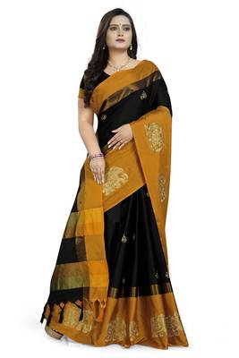 Black Embroidered Cotton Silk Saree With Blouse 3