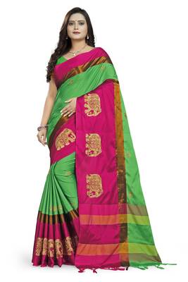 Green Embroidered Cotton Silk Saree With Blouse 1