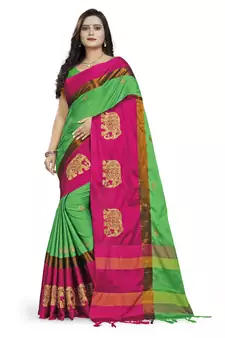 Green Embroidered Cotton Silk Saree With Blouse