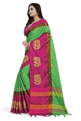 Green Embroidered Cotton Silk Saree With Blouse 2