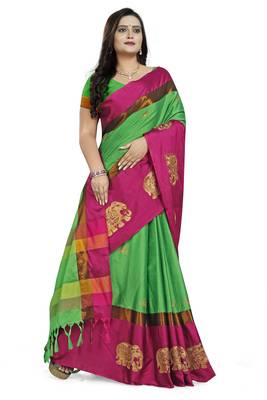 Green Embroidered Cotton Silk Saree With Blouse 3