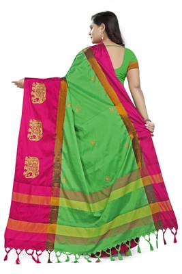Green Embroidered Cotton Silk Saree With Blouse 4