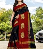 Black Embroidered Cotton Silk Saree With Blouse