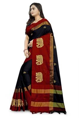 Black Embroidered Cotton Silk Saree With Blouse 2