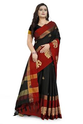 Black Embroidered Cotton Silk Saree With Blouse 3