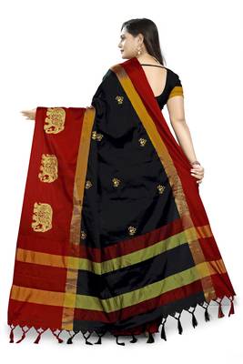 Black Embroidered Cotton Silk Saree With Blouse 4