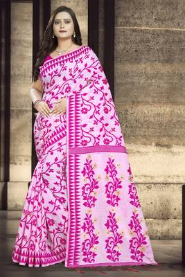 Pink printed cotton silk saree with blouse 1